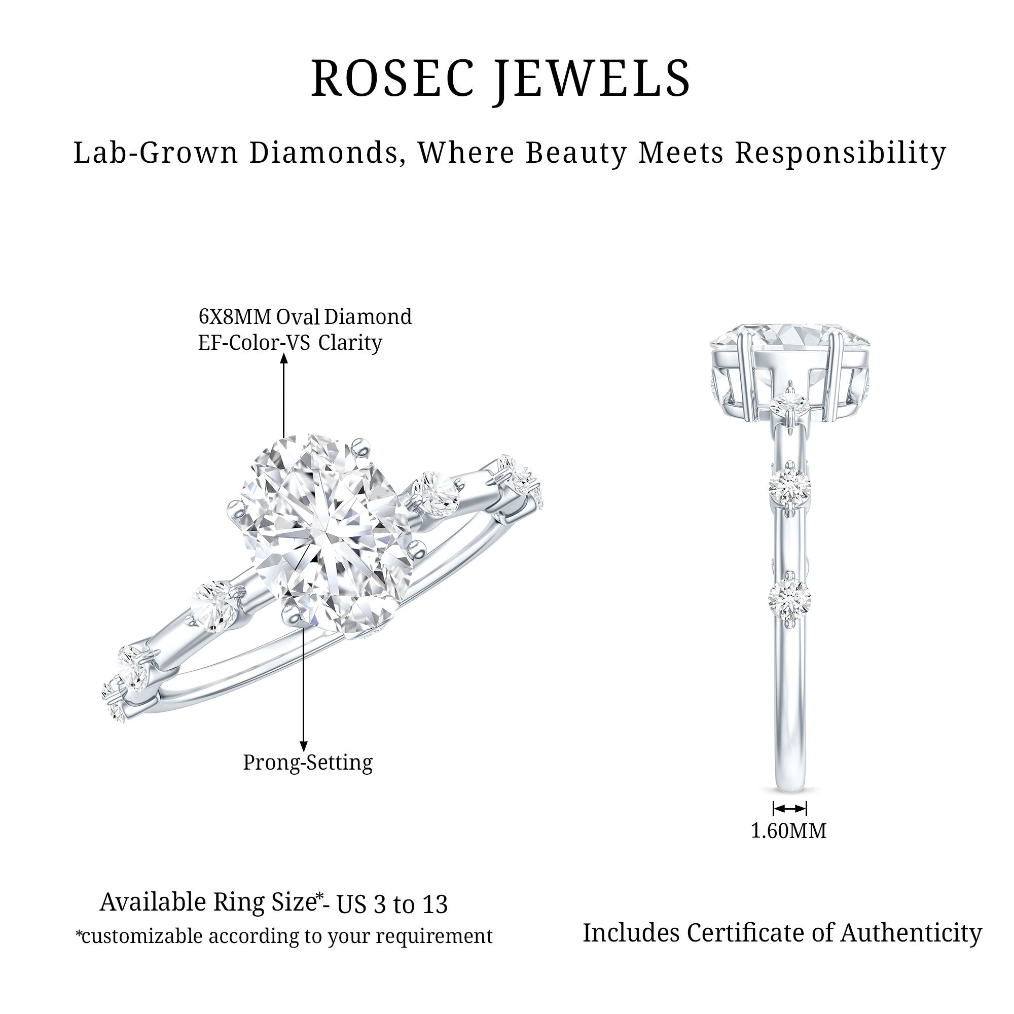 Lab Grown Diamond 6X8 MM Oval Solitaire Engagement Ring