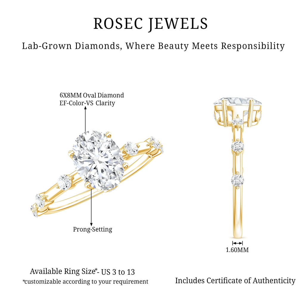 Lab Grown Diamond 6X8 MM Oval Solitaire Engagement Ring